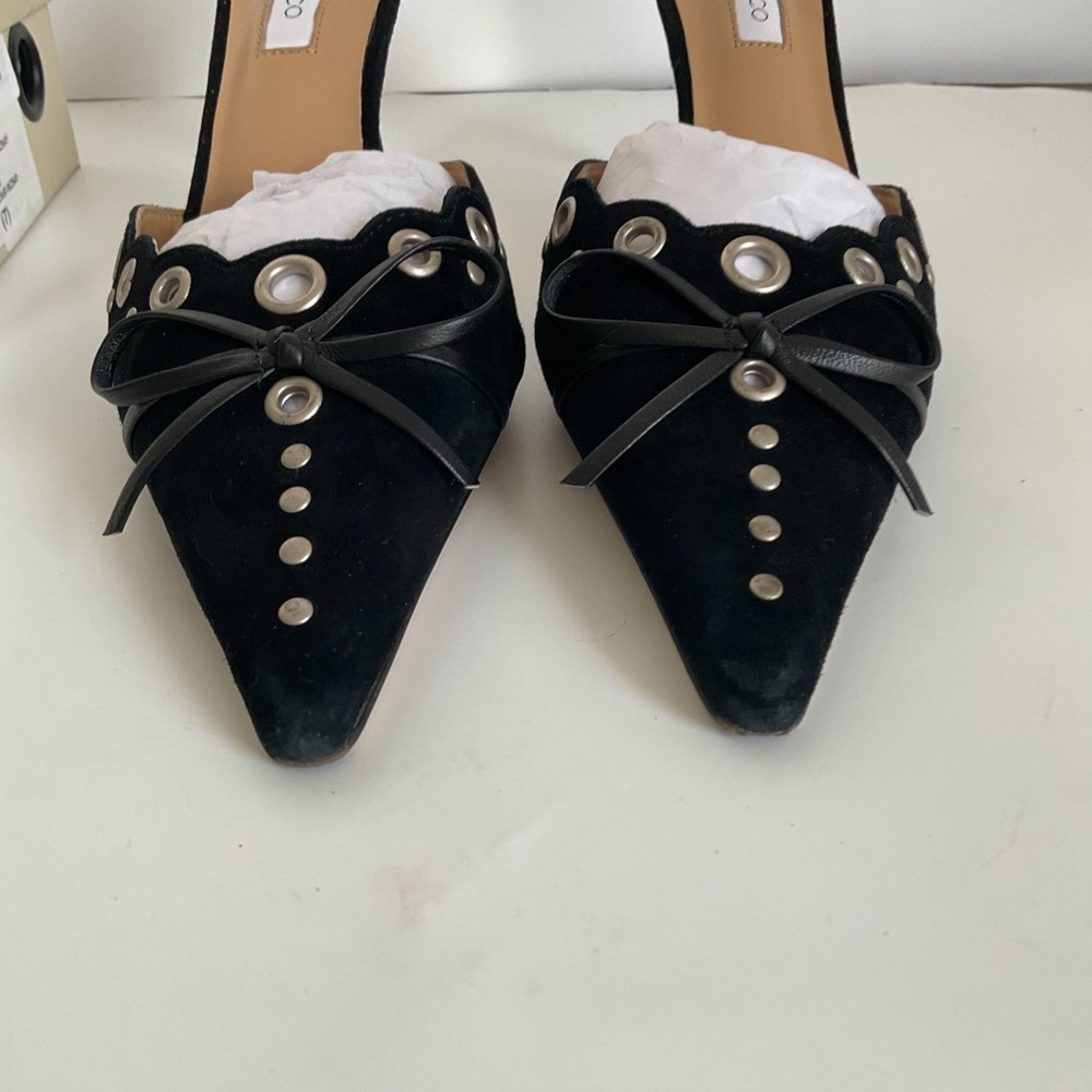 Tony Bianco Revolve Mule Heels Stiletto Shae Pointed Toe Dressy Bow Chic Size 7 - Picture 2 of 15
